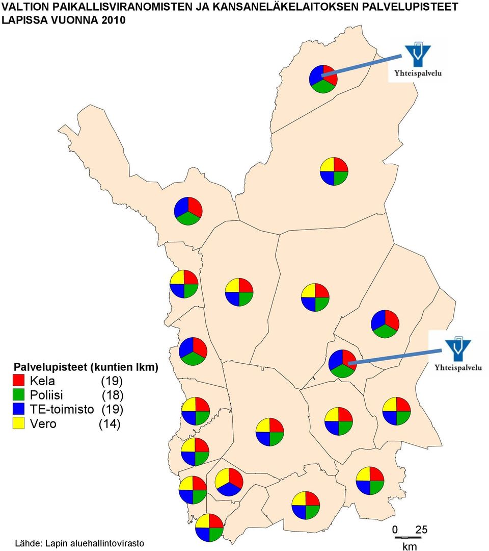 2010 Palvelupisteet (kuntien lkm) Kela (19) Poliisi