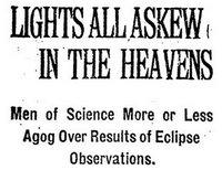 AURINGONPIMENNYS 1919 Einstein: 1,75" Sobral, Brasilia Principe (Afrikka), Arthur Eddington Sobral pilvistä!