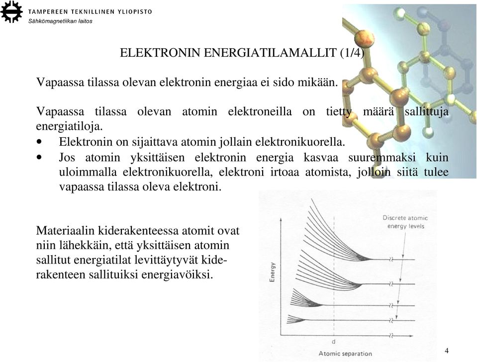 Elektronin on sijaittava atomin jollain elektronikuorella.