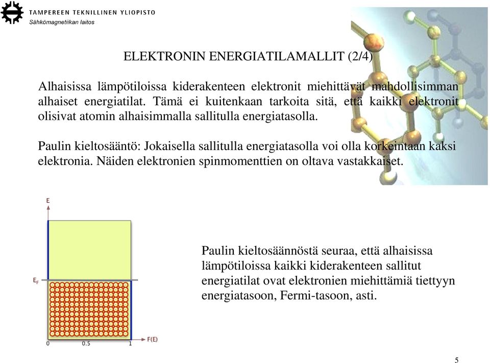 Paulin kieltosääntö: Jokaisella sallitulla energiatasolla voi olla korkeintaan kaksi elektronia.