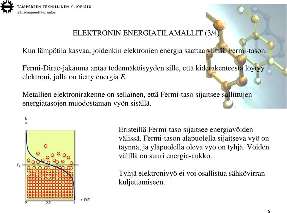 Metallien elektronirakenne on sellainen, että Fermi-taso sijaitsee sallittujen energiatasojen muodostaman vyön sisällä.