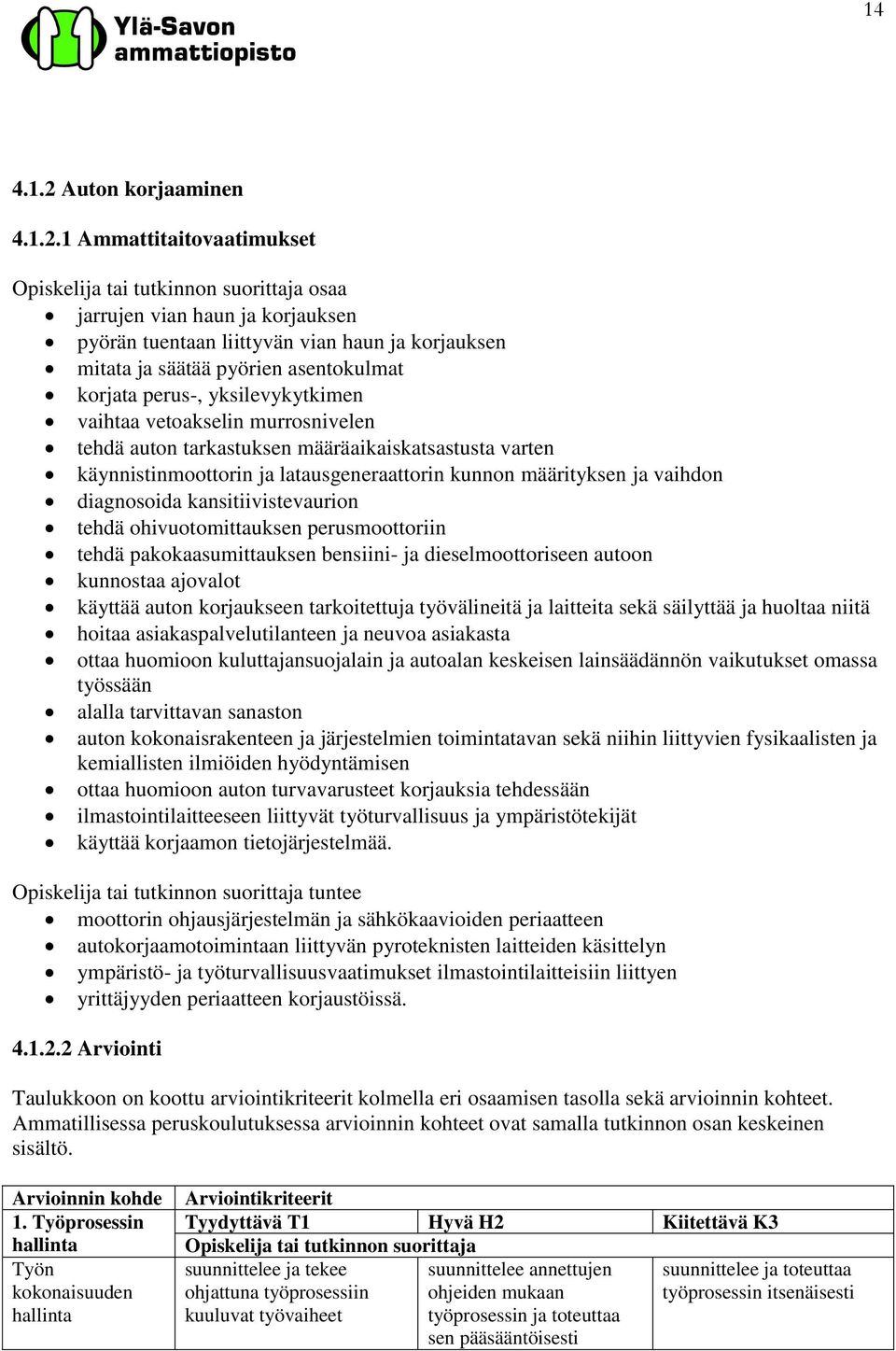 1 Ammattitaitovaatimukset osaa jarrujen vian haun ja korjauksen pyörän tuentaan liittyvän vian haun ja korjauksen mitata ja säätää pyörien asentokulmat korjata perus-, yksilevykytkimen vaihtaa