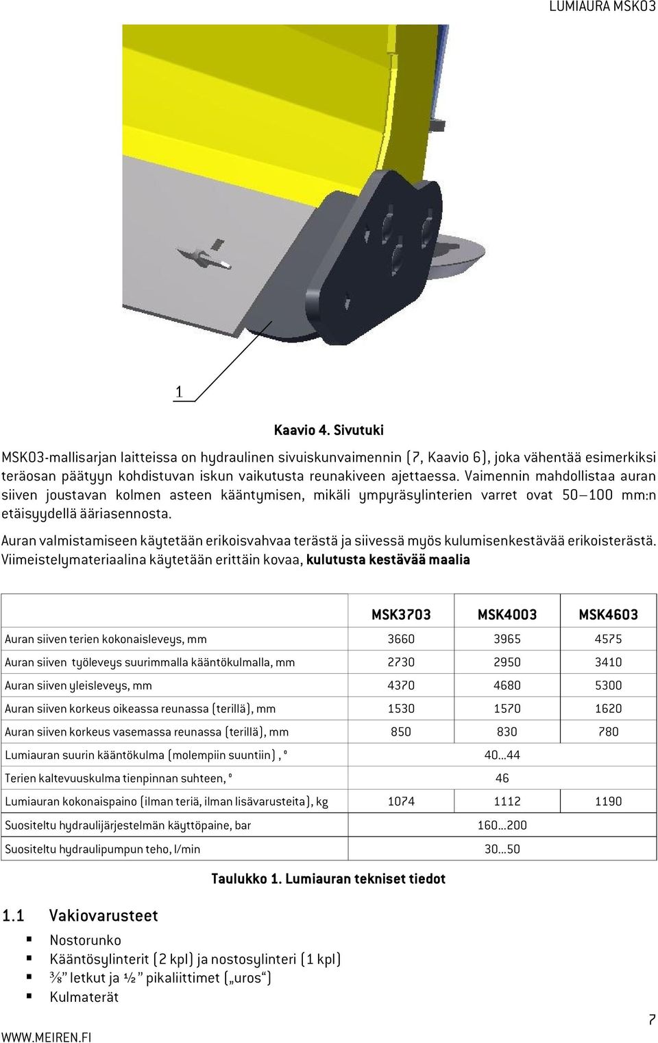 Auran valmistamiseen käytetään erikoisvahvaa terästä ja siivessä myös kulumisenkestävää erikoisterästä.