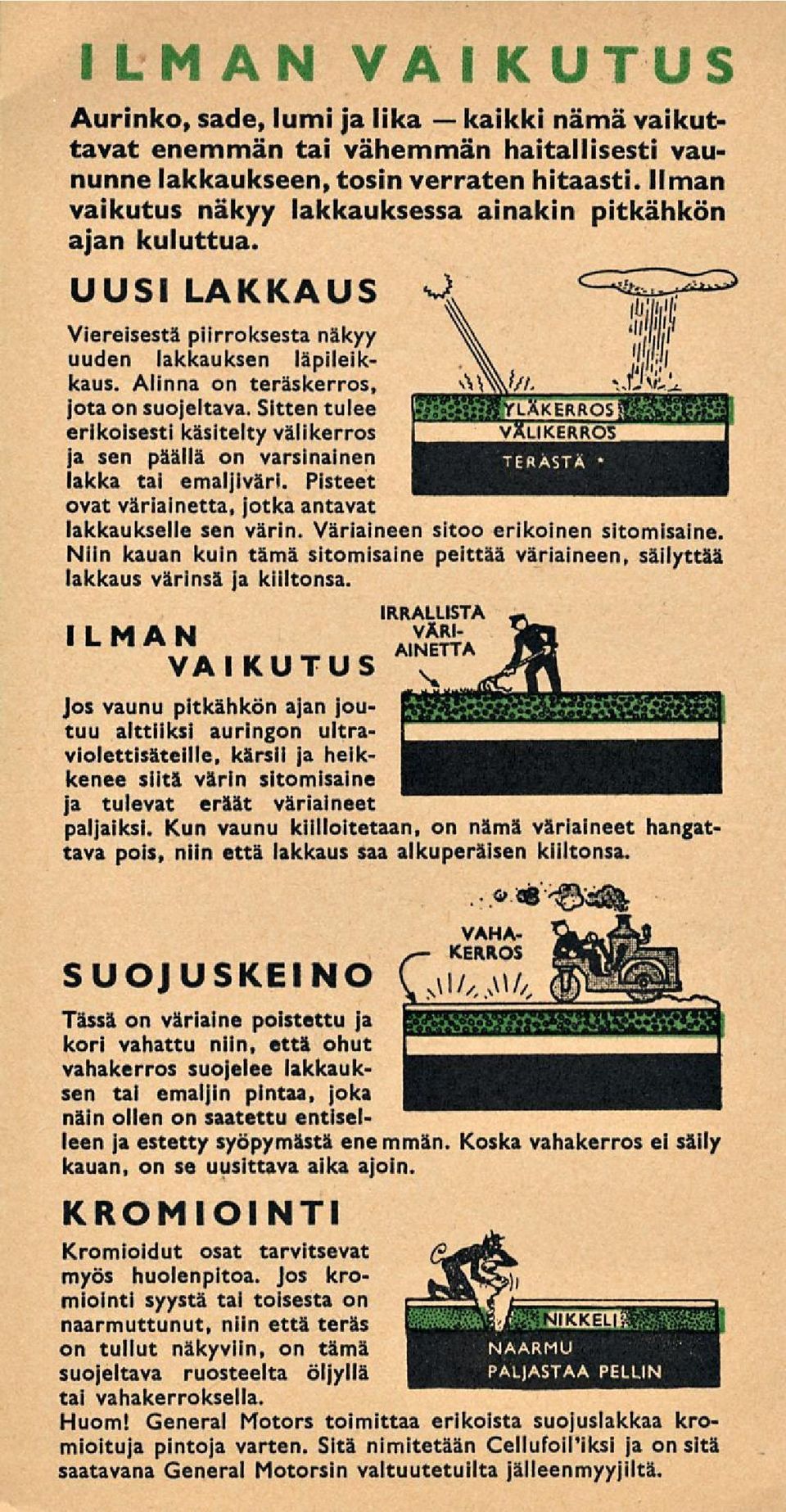 Sitten tulee erikoisesti käsitelty välikerros ja sen päällä on varsinainen lakka tai emaljiväri. Pisteet ovat väriainetta, jotka antavat lakkaukselle sen värin. Väriaineen sitoo erikoinen sitomisaine.