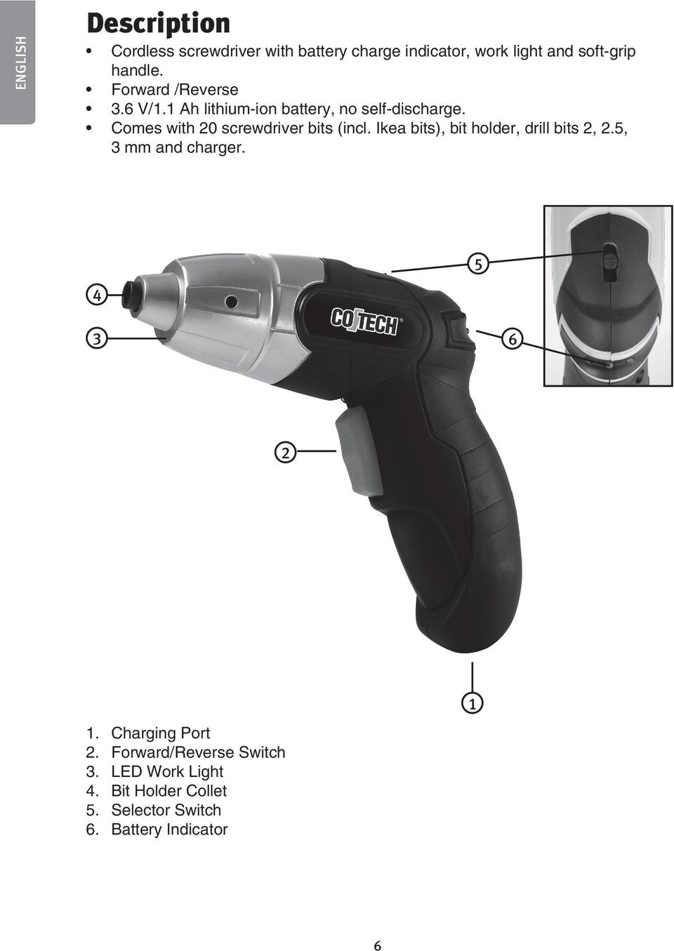 Comes with 20 screwdriver bits (incl. Ikea bits), bit holder, drill bits 2, 2.5, 3 mm and charger.