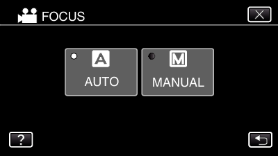 Tallennus Tarkennuksen säätö manuaalisesti (FOCUS) Aseta tämä, kun tarkennus ei ole selkeä älykkäässä automaattitilassa tai kun manuaalitarkennus on toivottavaa. 1 Valitse manuaalinen tallennustila.