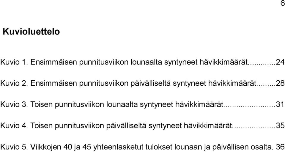 Toisen punnitusviikon lounaalta syntyneet hävikkimäärät...31 Kuvio 4.