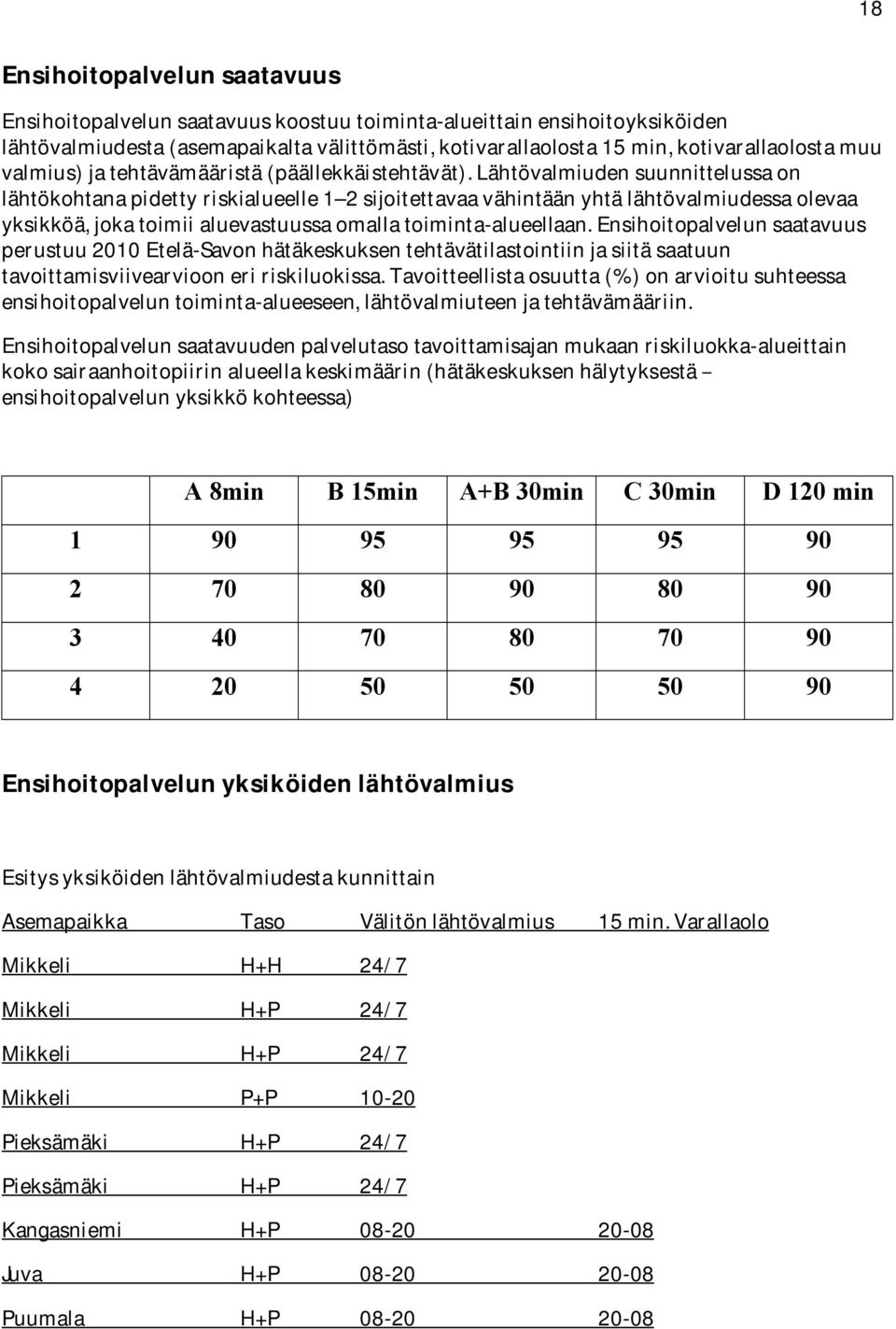 lähtövalmiudensuunnittelussaon lähtökohtanapidettyriskialueelle1 2sijoitettavaavähintäänyhtälähtövalmiudessaolevaa yksikköä,jokatoimiialuevastuussaomallatoiminta-alueellaan.