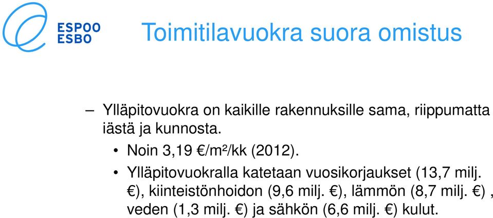Ylläpitovuokralla katetaan vuosikorjaukset (13,7 milj.