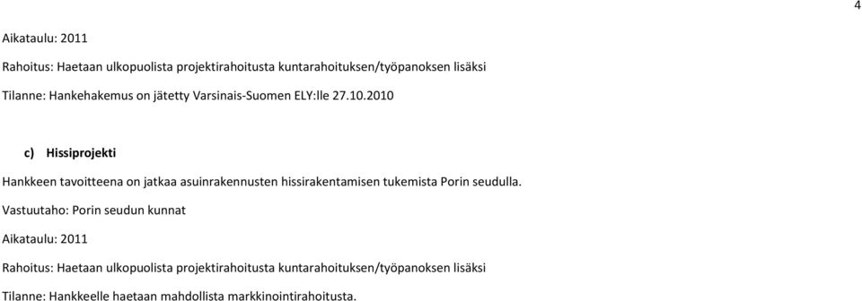 2010 c) Hissiprojekti Hankkeen tavoitteena on jatkaa asuinrakennusten hissirakentamisen tukemista Porin seudulla.