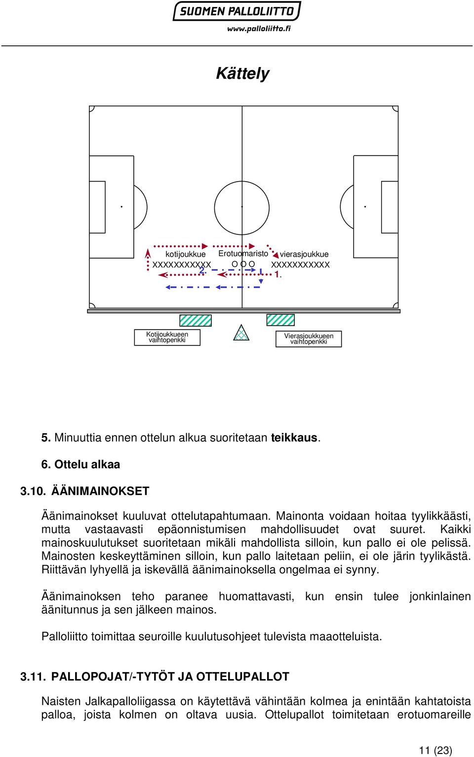 Kaikki mainoskuulutukset suoritetaan mikäli mahdollista silloin, kun pallo ei ole pelissä. Mainosten keskeyttäminen silloin, kun pallo laitetaan peliin, ei ole järin tyylikästä.
