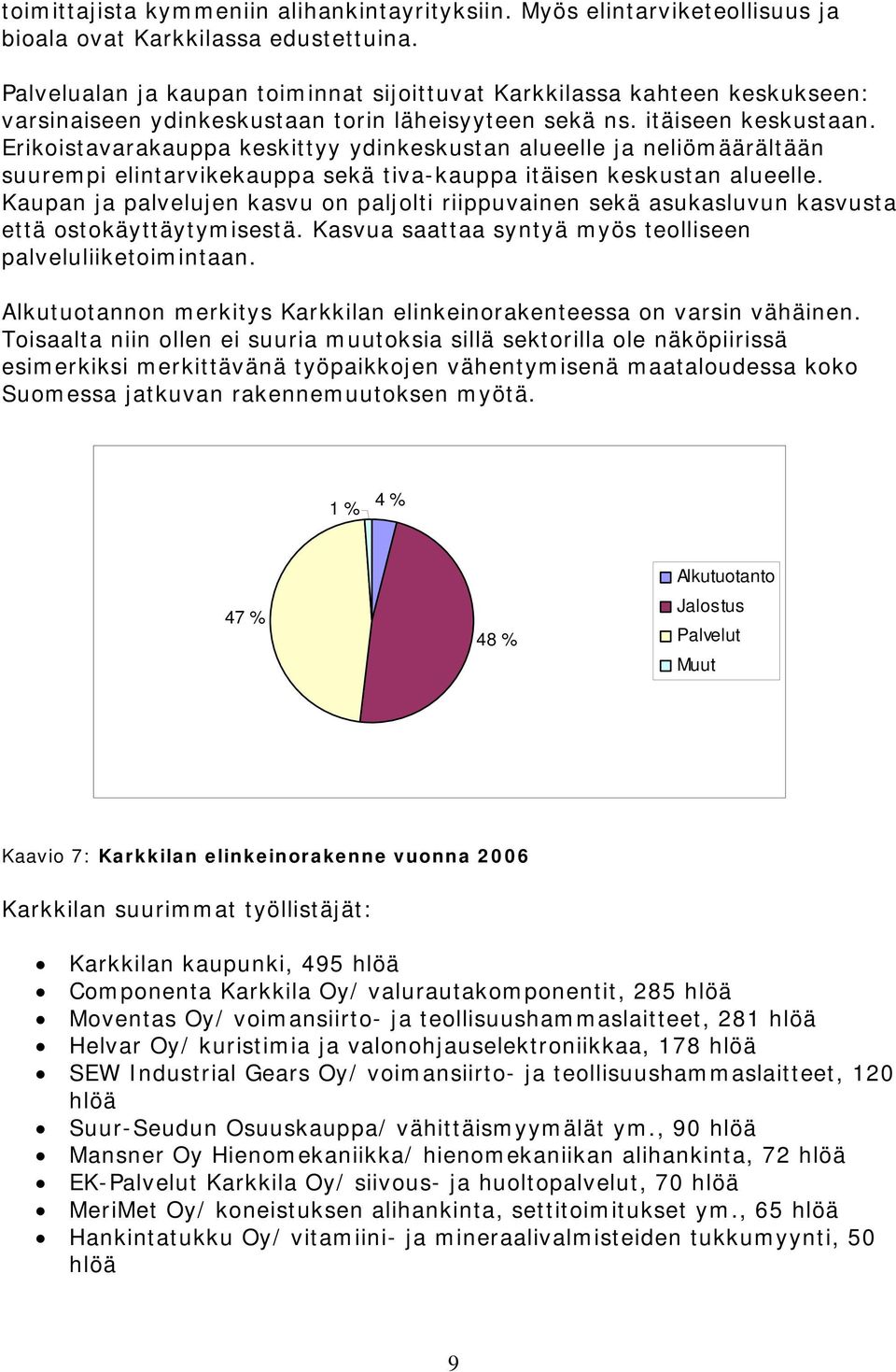 Erikoistavarakauppa keskittyy ydinkeskustan alueelle ja neliömäärältään suurempi elintarvikekauppa sekä tiva-kauppa itäisen keskustan alueelle.