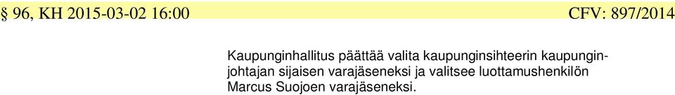 kaupunginsihteerin kaupunginjohtajan sijaisen