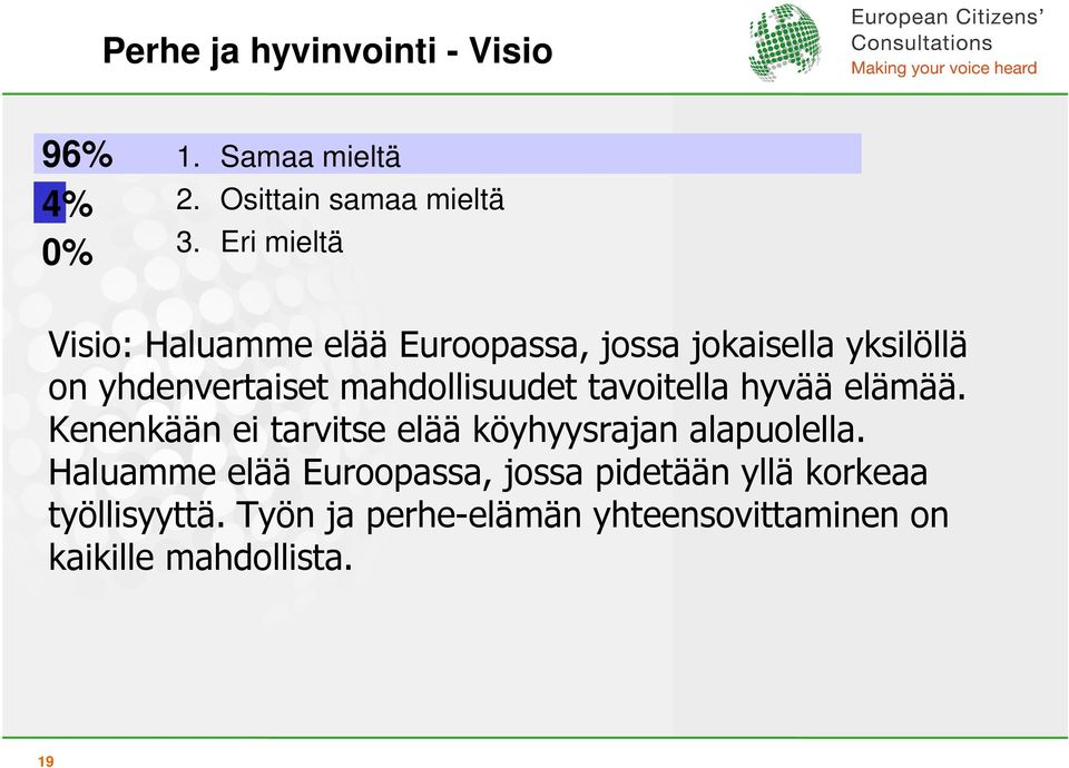 mahdollisuudet tavoitella hyvää elämää. Kenenkään ei tarvitse elää köyhyysrajan alapuolella.