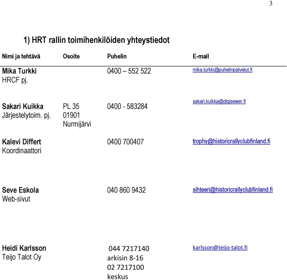 fi Kalevi Differt Koordinaattori 0400 700407 trophy@historicrallyclubfinland.
