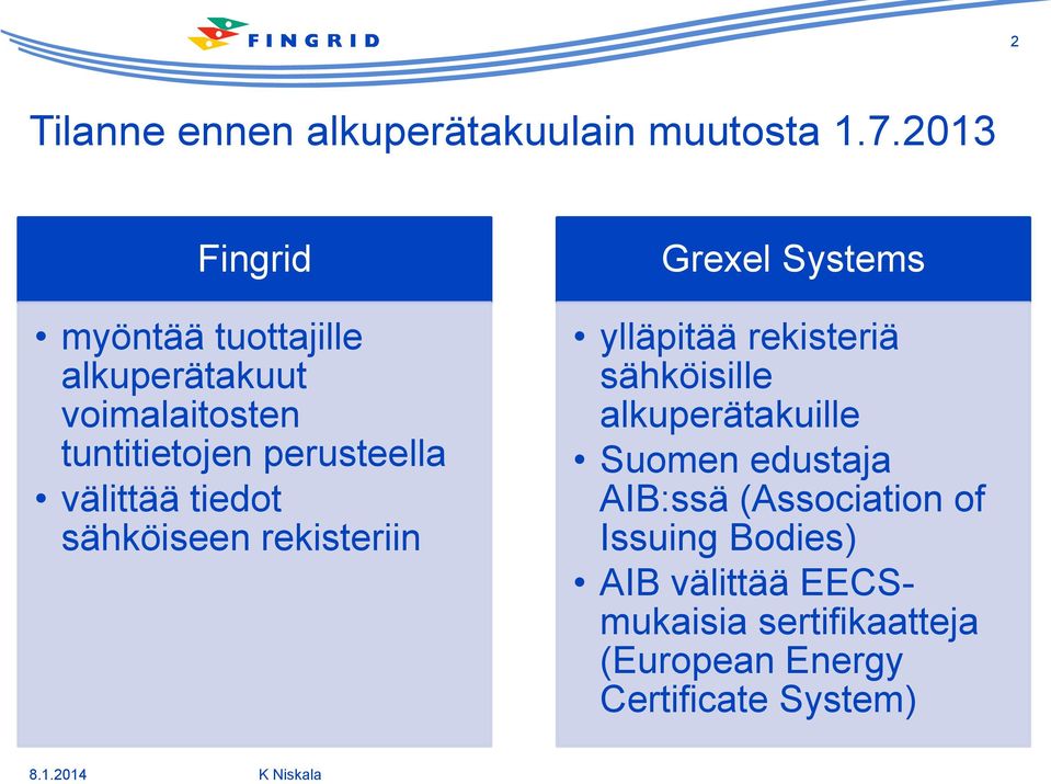 tiedot sähköiseen rekisteriin Grexel Systems ylläpitää rekisteriä sähköisille alkuperätakuille