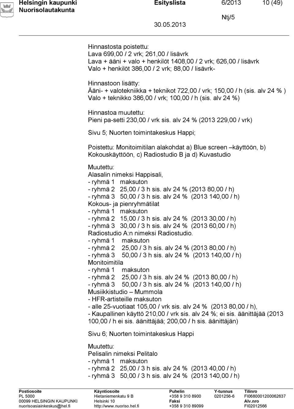 alv 24 %) Hinnastoa muutettu: Pieni pa-setti 230,00 / vrk sis.