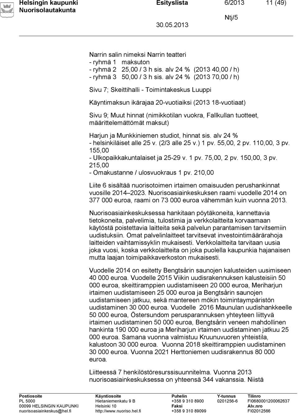 määrittelemättömät maksut) Harjun ja Munkkiniemen studiot, hinnat sis. alv 24 % - helsinkiläiset alle 25 v. (2/3 alle 25 v.) 1 pv. 55,00, 2 pv. 110,00, 3 pv. 155,00 - Ulkopaikkakuntalaiset ja 25-29 v.