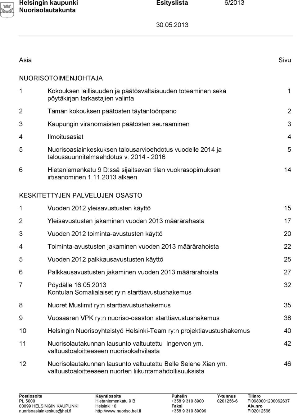 2014-2016 6 Hietaniemenkatu 9 D:ssä sijaitsevan tilan vuokrasopimuksen irtisanominen 1.11.