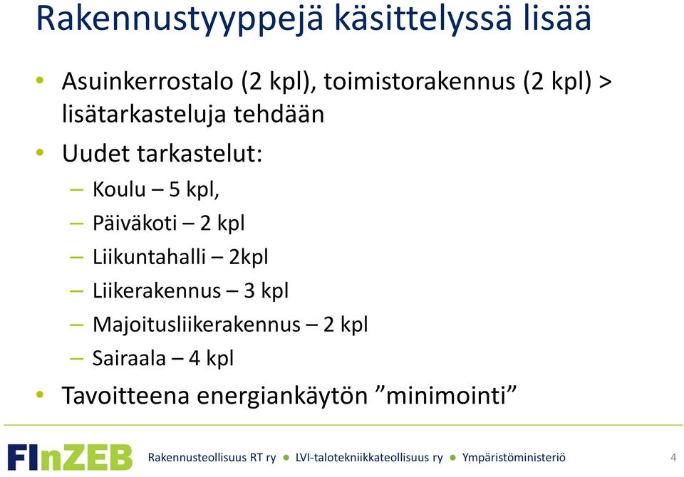 Koulu 5 kpl, Päiväkoti 2 kpl Liikuntahalli 2kpl Liikerakennus 3 kpl