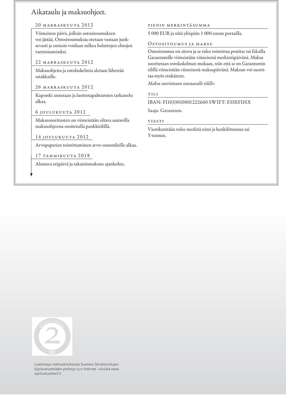 26 marraskuuta 2012 Kuponki asetetaan ja luottotapahtumien tarkastelu alkaa. 6 joulukuuta 2012 Maksusuoritusten on viimeistään oltava saatavilla maksuohjeessa osoitetulla pankkitilillä.