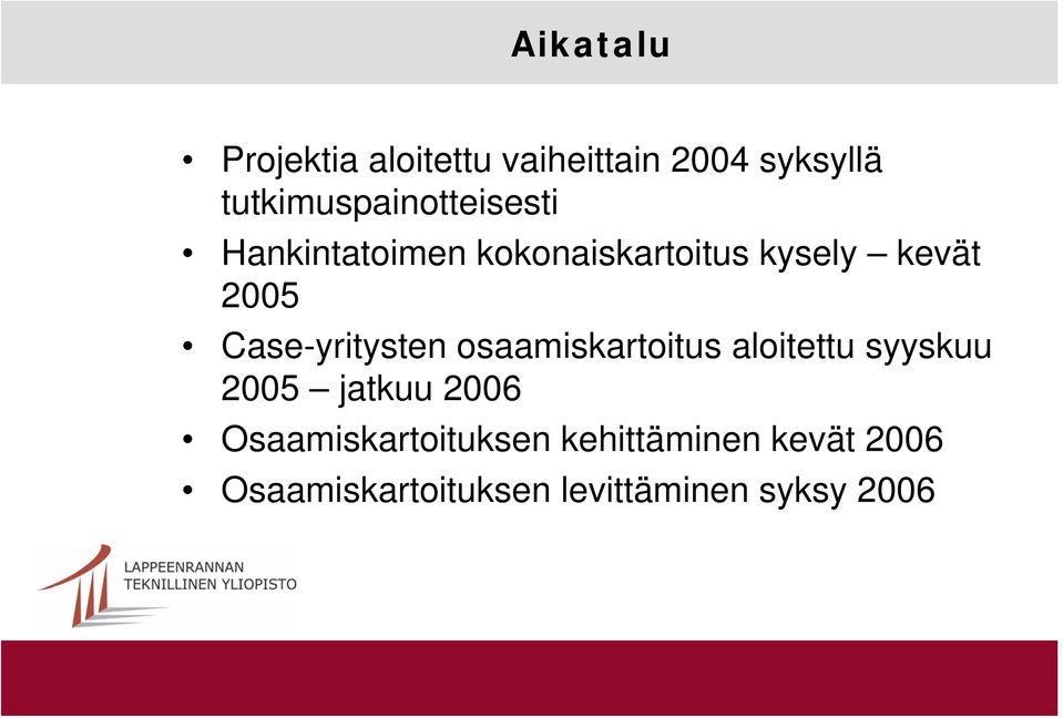 2005 Case-yritysten osaamiskartoitus aloitettu syyskuu 2005 jatkuu