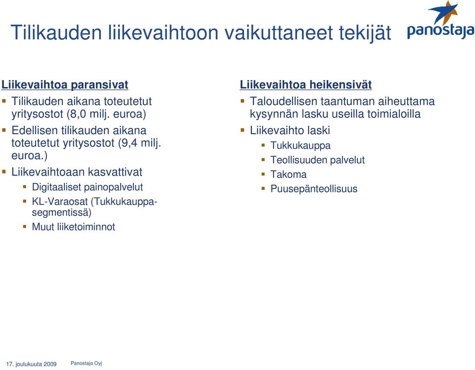 ) Liikevaihtoaan kasvattivat Digitaaliset painopalvelut KL-Varaosat (Tukkukauppasegmentissä) Muut liiketoiminnot