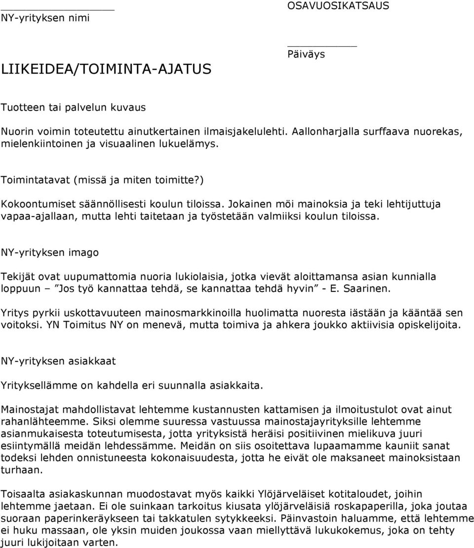 Jokainen möi mainoksia ja teki lehtijuttuja vapaa-ajallaan, mutta lehti taitetaan ja työstetään valmiiksi koulun tiloissa.