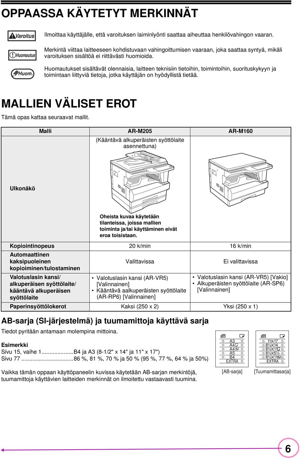 Huomautukset sisältävät olennaisia, laitteen teknisiin tietoihin, toimintoihin, suorituskykyyn ja toimintaan liittyviä tietoja, jotka käyttäjän on hyödyllistä tietää.