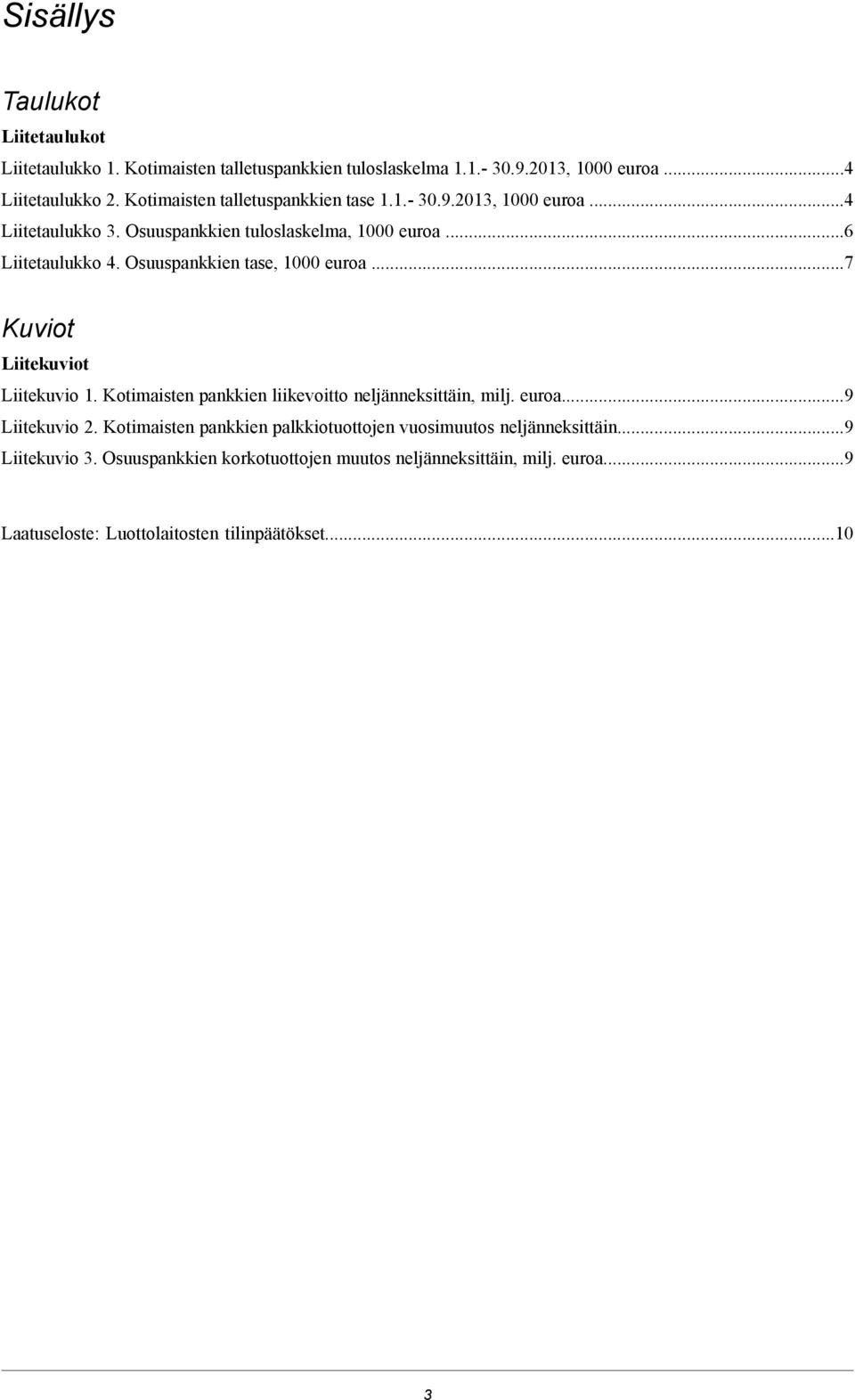 Osuuspankkien tase, 1000 euroa 7 Kuviot Liitekuviot Liitekuvio 1. Kotimaisten pankkien liikevoitto neljänneksittäin, milj. euroa.9 Liitekuvio 2.