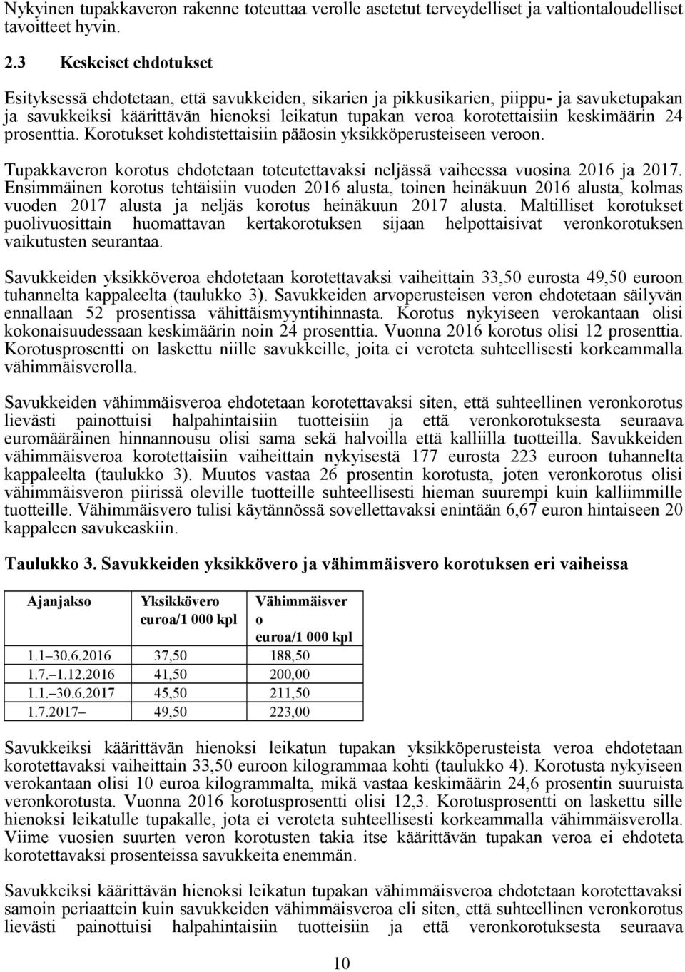 keskimäärin 24 prosenttia. Korotukset kohdistettaisiin pääosin yksikköperusteiseen veroon. Tupakkaveron korotus ehdotetaan toteutettavaksi neljässä vaiheessa vuosina 2016 ja 2017.