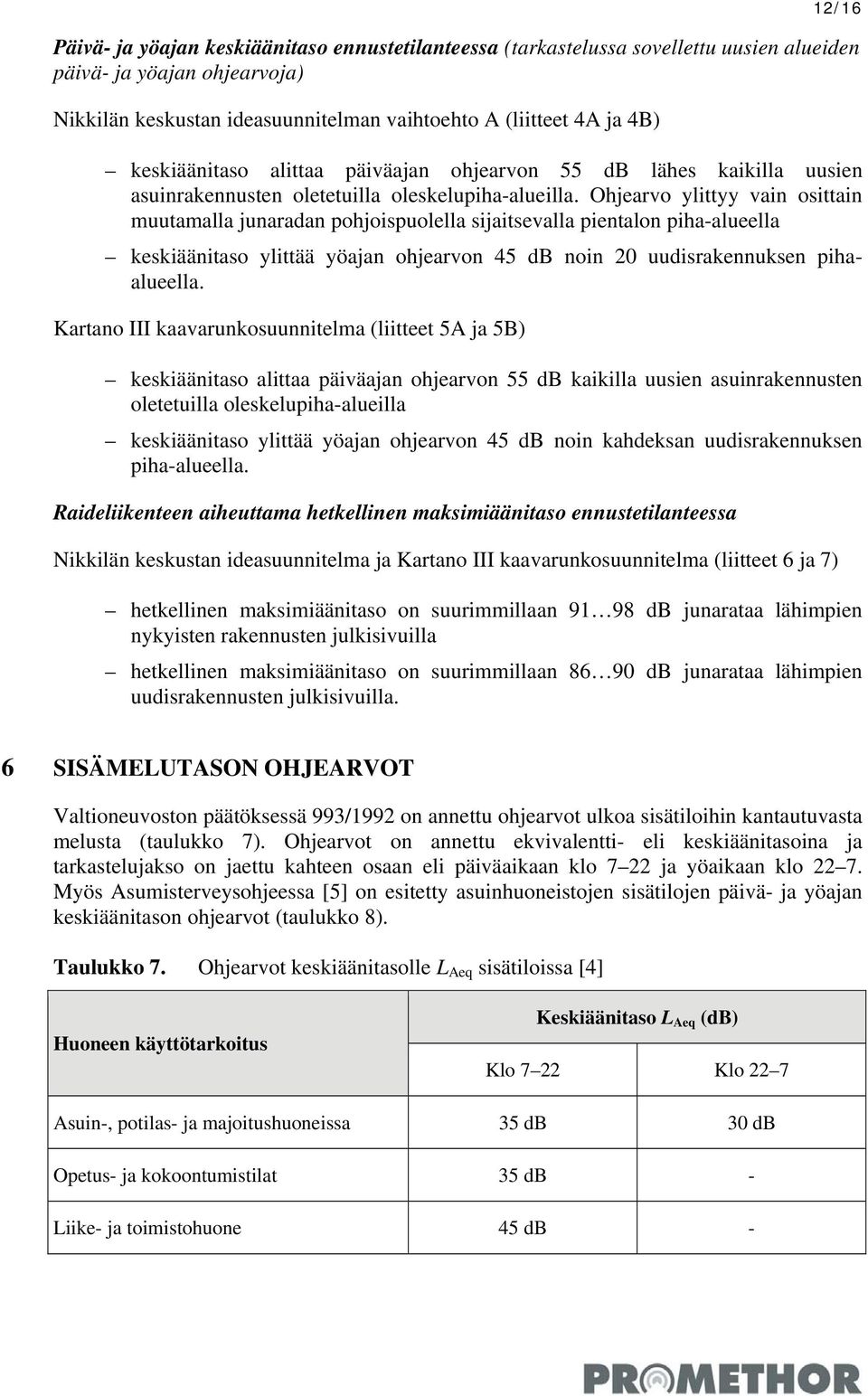 Ohjearvo ylittyy vain osittain muutamalla junaradan pohjoispuolella sijaitsevalla pientalon piha-alueella keskiäänitaso ylittää yöajan ohjearvon 45 db noin 20 uudisrakennuksen pihaalueella.