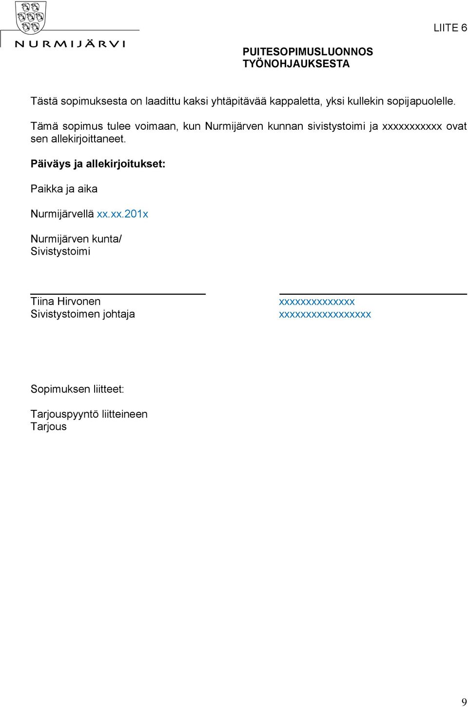 Päiväys ja allekirjoitukset: Paikka ja aika Nurmijärvellä xx.