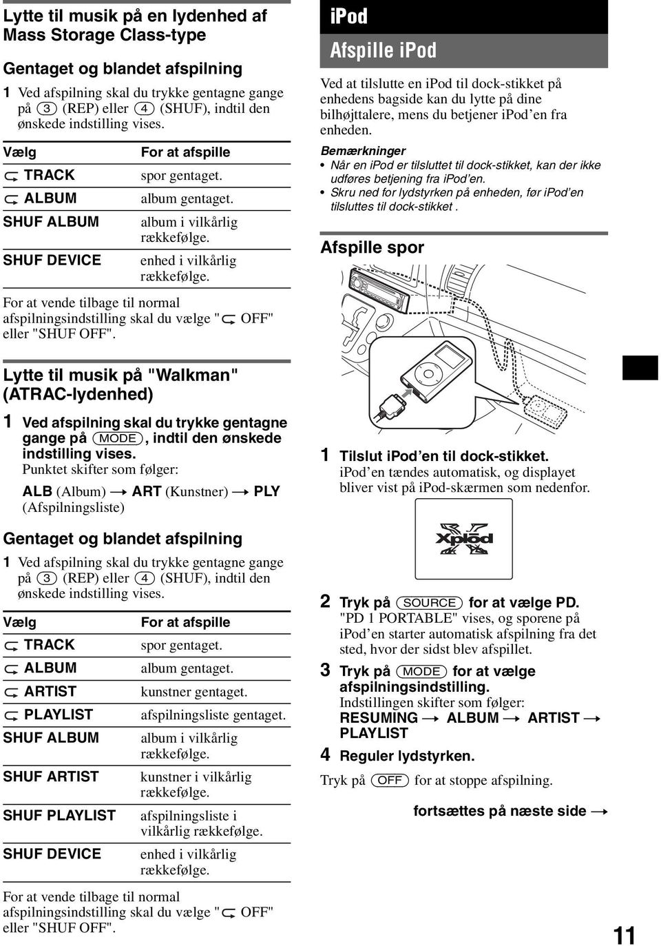 For at vende tilbage til normal afspilningsindstilling skal du vælge " OFF" eller "SHUF OFF".