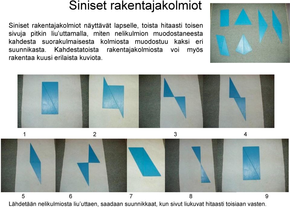 kaksi eri suunnikasta. Kahdestatoista rakentajakolmiosta voi myös rakentaa kuusi erilaista kuviota.