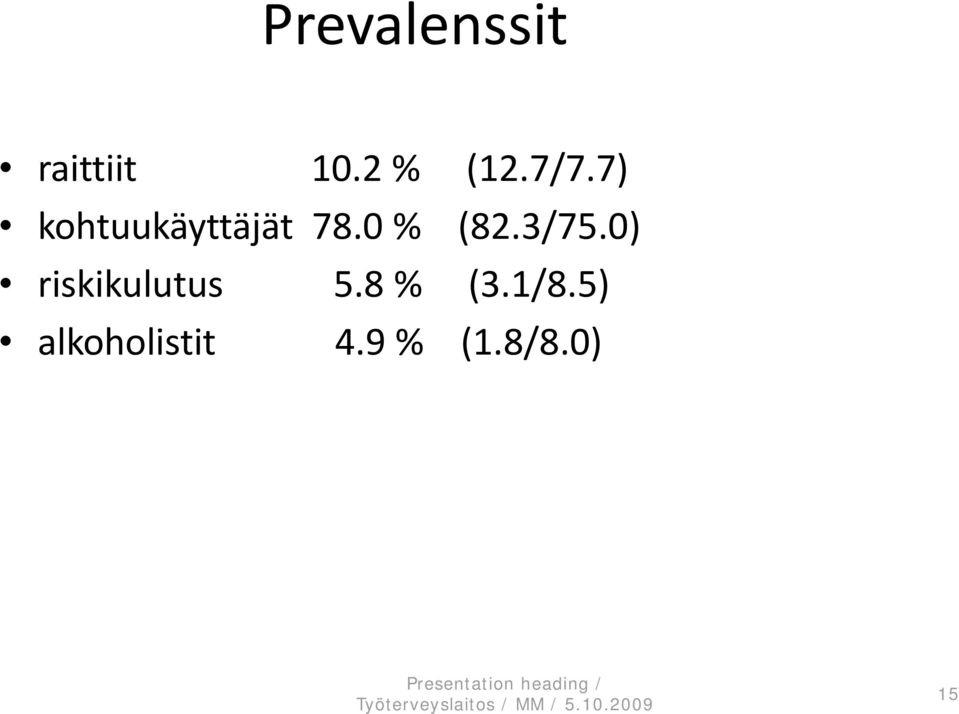 0) riskikulutus 5.8 % (3.1/8.5) alkoholistit 4.