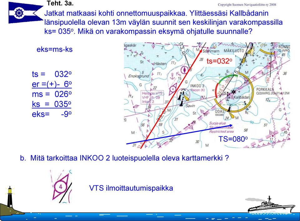 varakompassilla ks= 035 o. Mikä on varakompassin eksymä ohjatulle suunnalle?