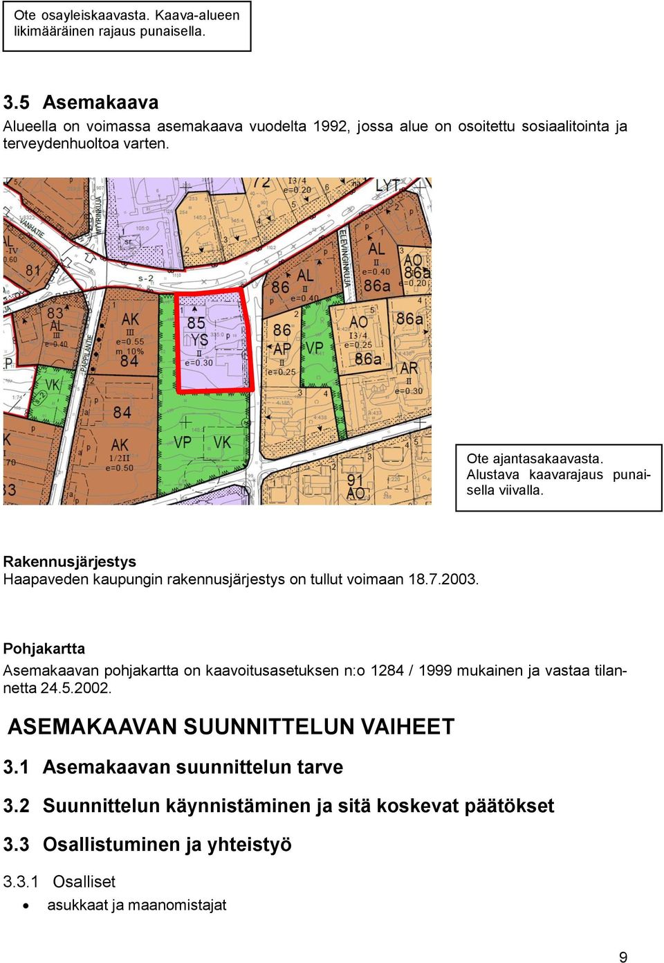 Alustava kaavarajaus punaisella viivalla. Rakennusjärjestys Haapaveden kaupungin rakennusjärjestys on tullut voimaan 18.7.2003.