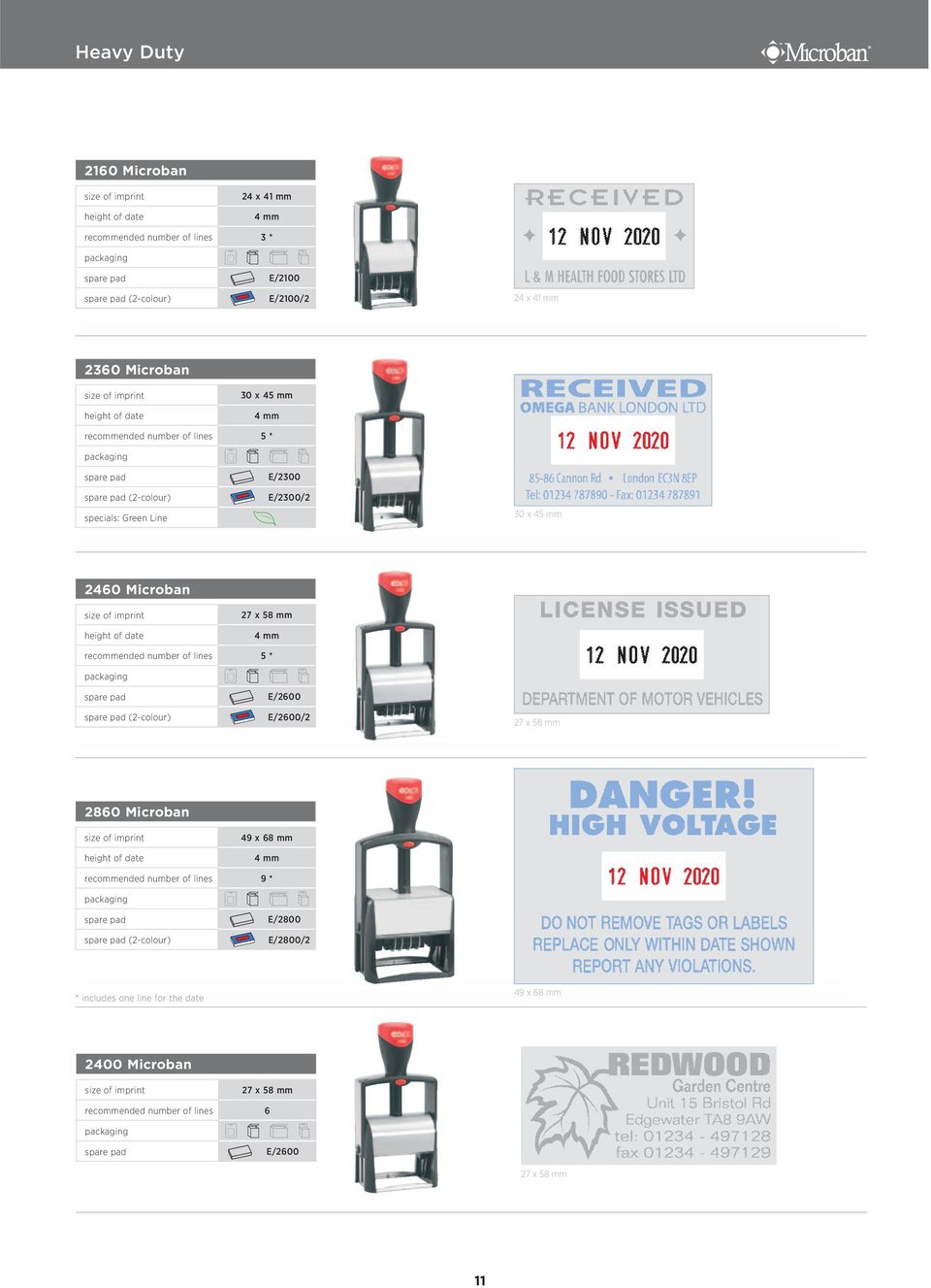 37 x 58 mm size height of of imprint date 49 4 x 68 mm mm height recommended of date number of lines 47 mm * ò ñ recommended number of lines 9 * A E/2600 (2-colour) A E/2800 E/2600/2 spare specials: