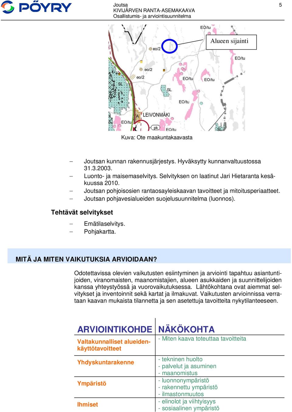 Tehtävät selvitykset Emätilaselvitys. Pohjakartta. MITÄ JA MITEN VAIKUTUKSIA ARVIOIDAAN?