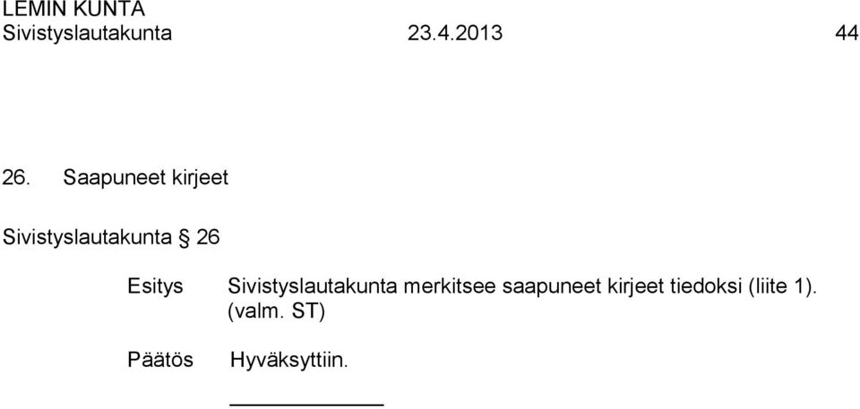 Esitys Sivistyslautakunta merkitsee