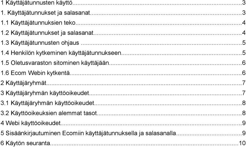 6 Ecom Webin kytkentä...6 2 Käyttäjäryhmät...7 3 Käyttäjäryhmän käyttöoikeudet...7 3.1 Käyttäjäryhmän käyttöoikeudet...8 3.