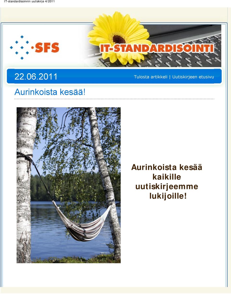 Uutiskirjeen etusivu