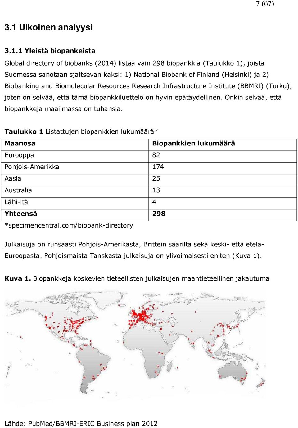 1 Yleistä biopankeista Global directory of biobanks (2014) listaa vain 298 biopankkia (Taulukko 1), joista Suomessa sanotaan sjaitsevan kaksi: 1) National Biobank of Finland (Helsinki) ja 2)