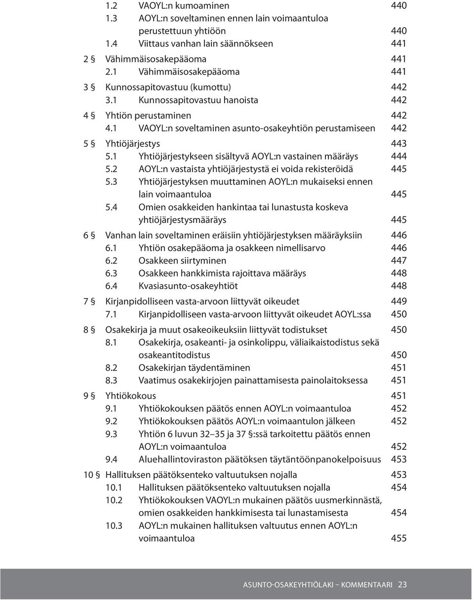 1 VAOYL:n soveltaminen asunto-osakeyhtiön perustamiseen 442 5 Yhtiöjärjestys 443 5.1 Yhtiöjärjestykseen sisältyvä AOYL:n vastainen määräys 444 5.