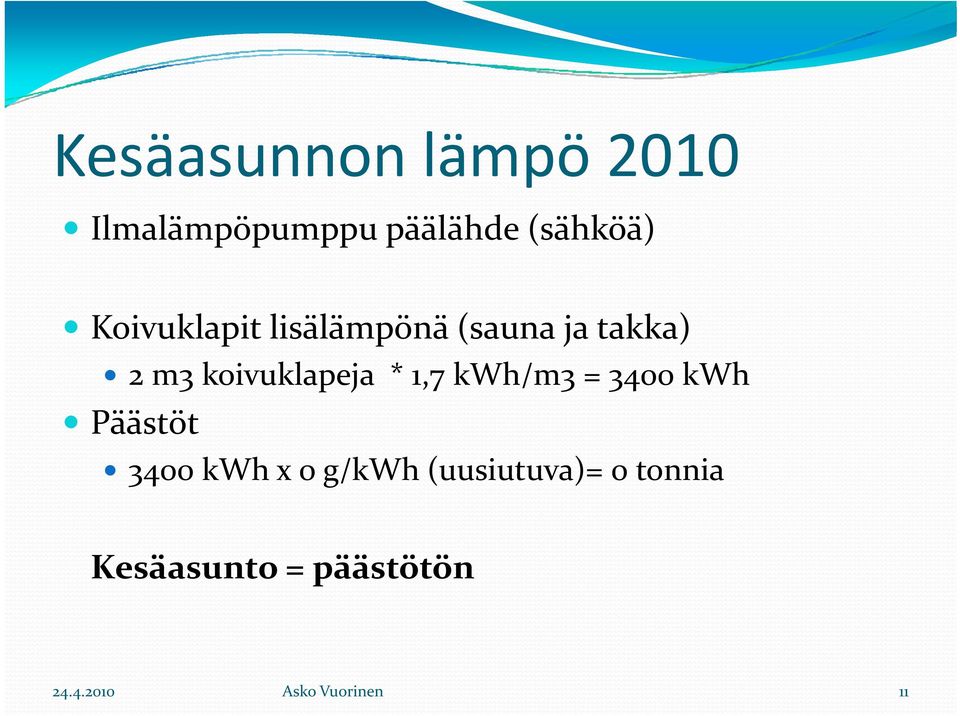 * 1,7 kwh/m3 = 3400 kwh Päästöt 3400 kwh x 0 g/kwh