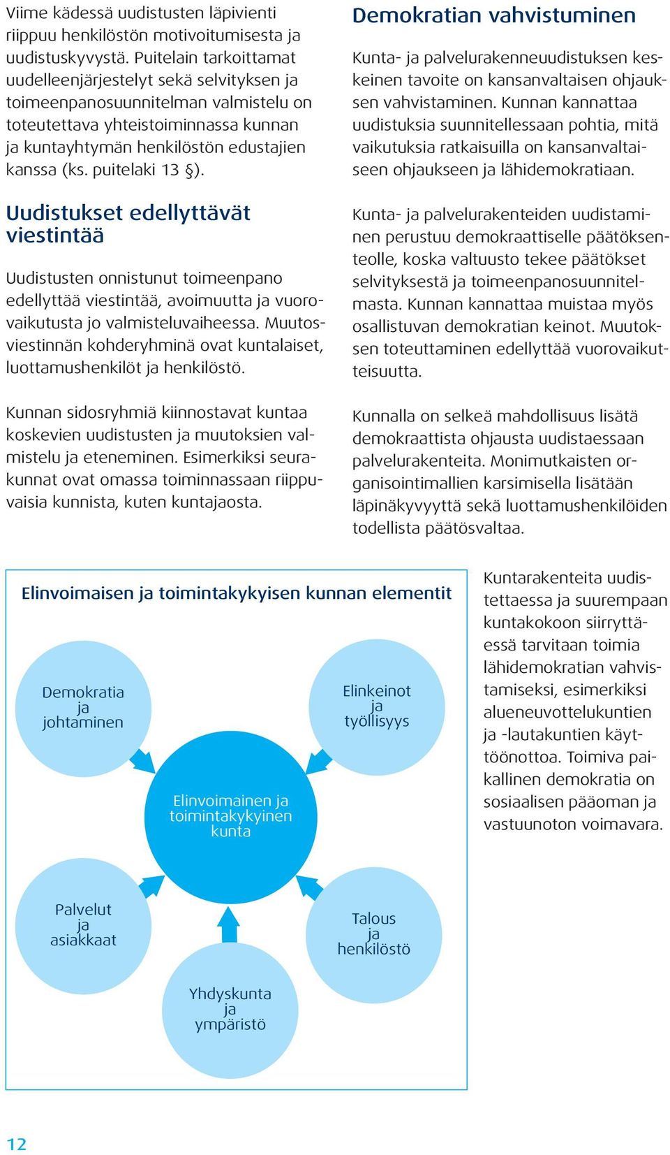 puitelaki 13 ). Uudistukset edellyttävät viestintää Uudistusten onnistunut toimeenpano edellyttää viestintää, avoimuutta ja vuorovaikutusta jo valmisteluvaiheessa.