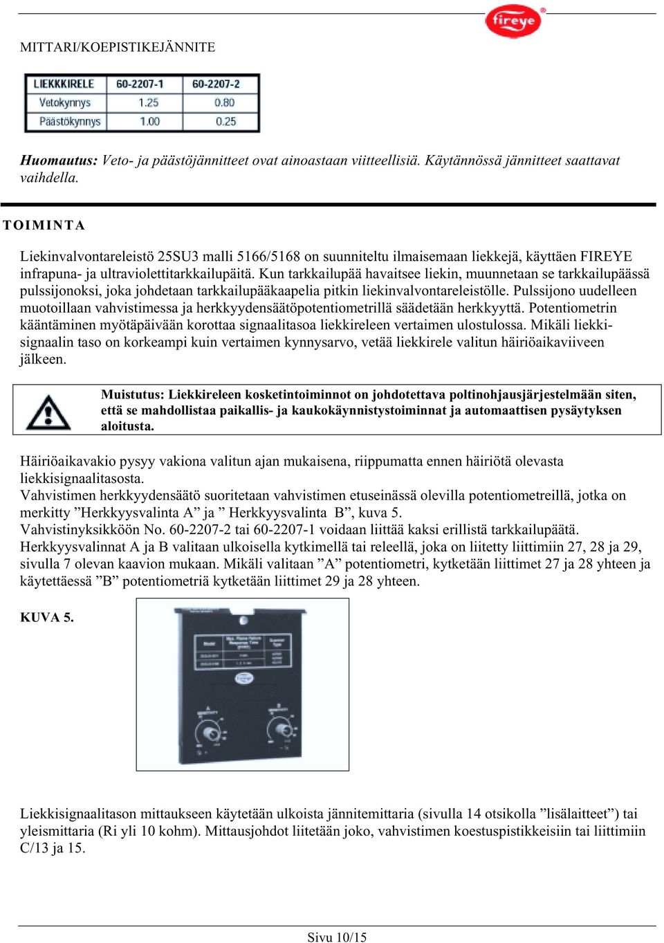 Kun tarkkailupää havaitsee liekin, muunnetaan se tarkkailupäässä pulssijonoksi, joka johdetaan tarkkailupääkaapelia pitkin liekinvalvontareleistölle.