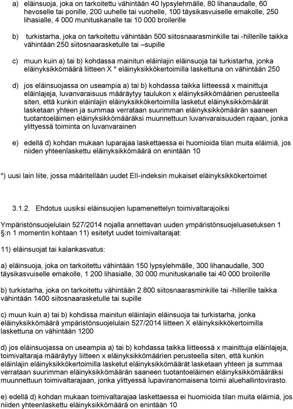 mainitun eläinlajin eläinsuoja tai turkistarha, jonka eläinyksikkömäärä liitteen X * eläinyksikkökertoimilla laskettuna on vähintään 250 d) jos eläinsuojassa on useampia a) tai b) kohdassa taikka