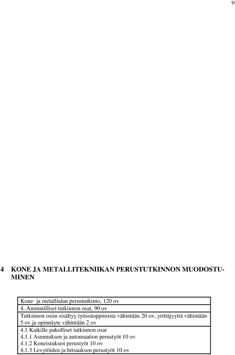 vähintään 5 ov ja opinnäyte vähintään 2 ov 4.1 Kaikille pakolliset tutkinnon osat 4.1.1 Asennuksen ja automaation perustyöt 10 ov 4.